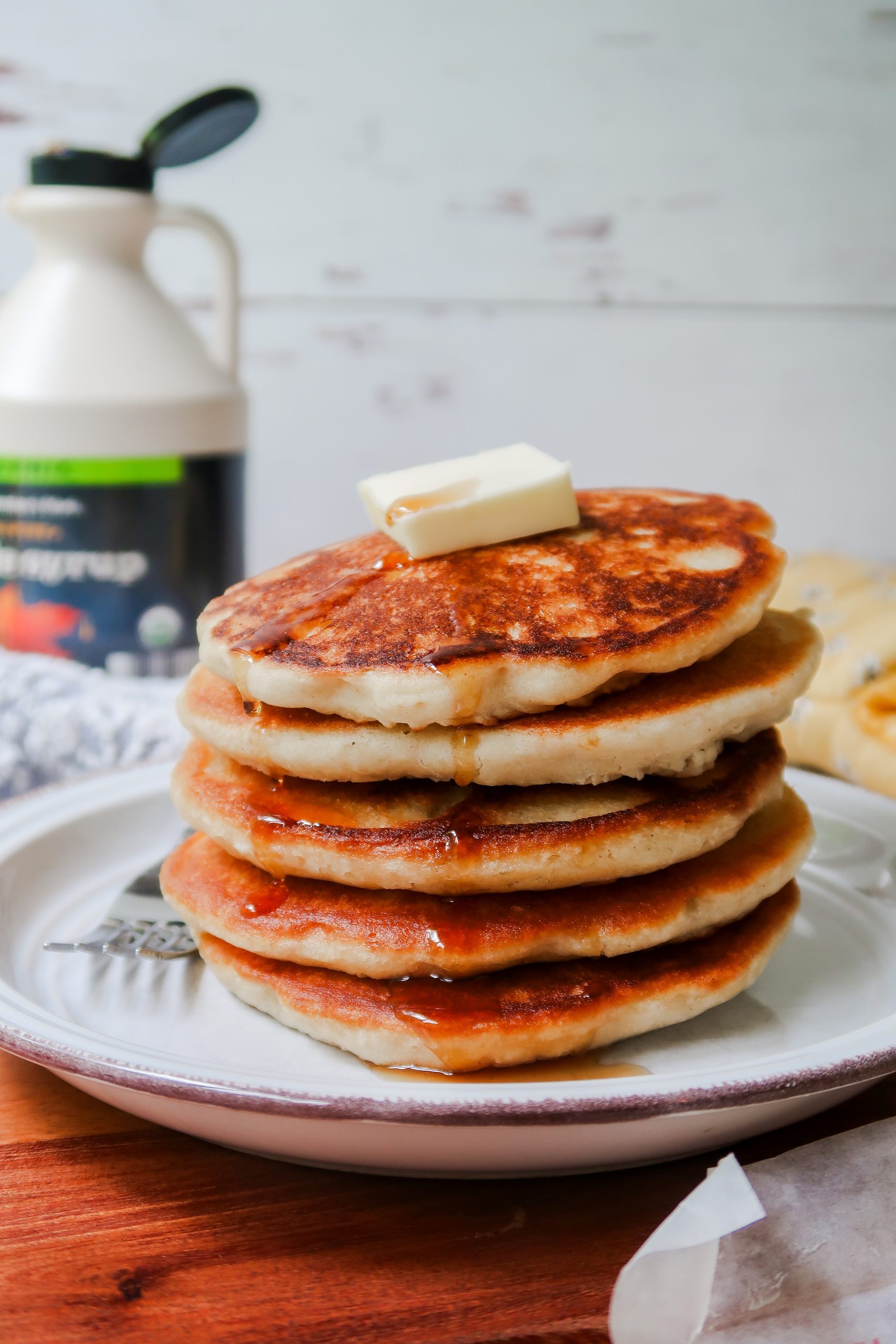 A stack of gluten free sourdough  discard pancakes from Wonders of Cooking