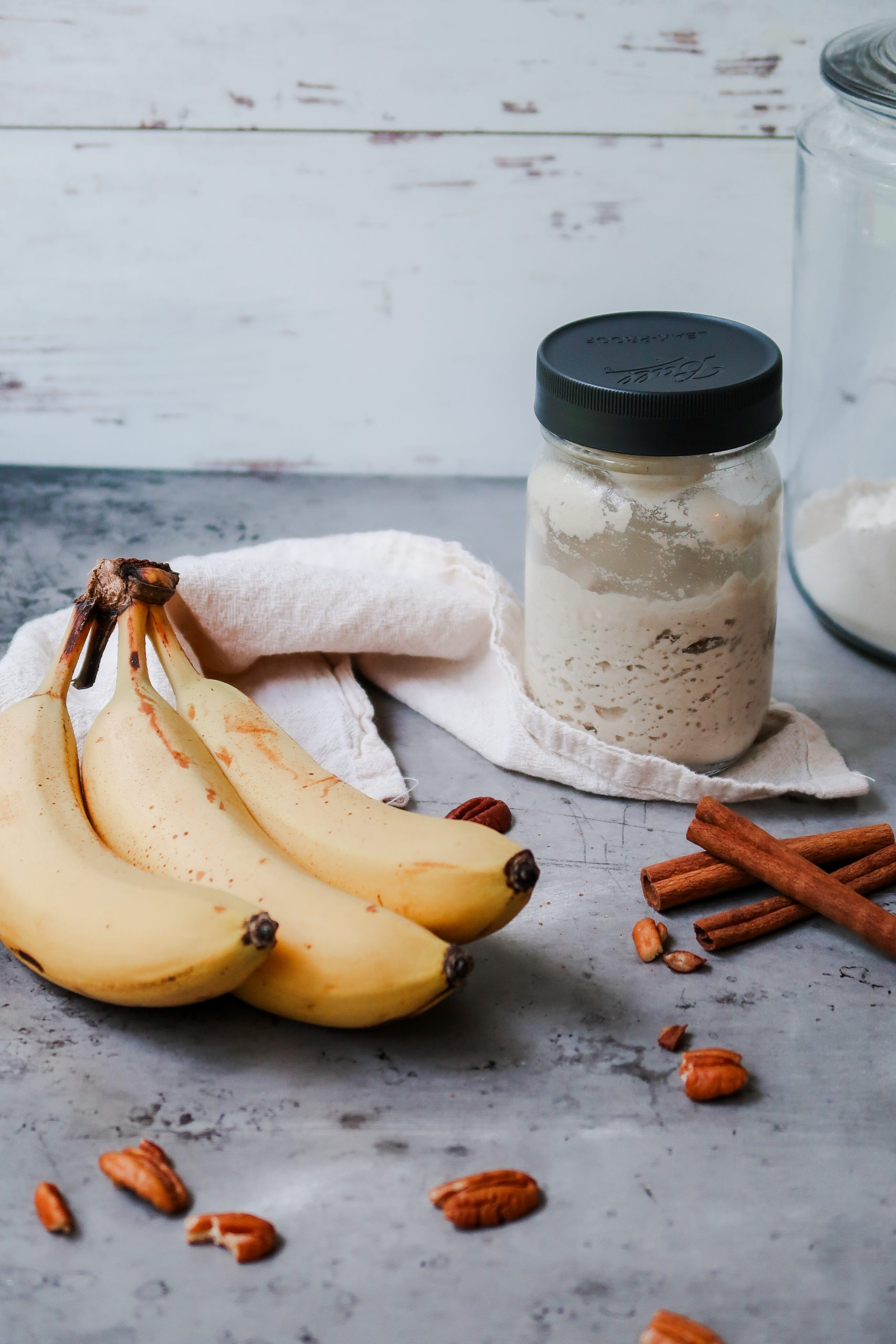 The ingredients for gluten free sourdough banana bread
