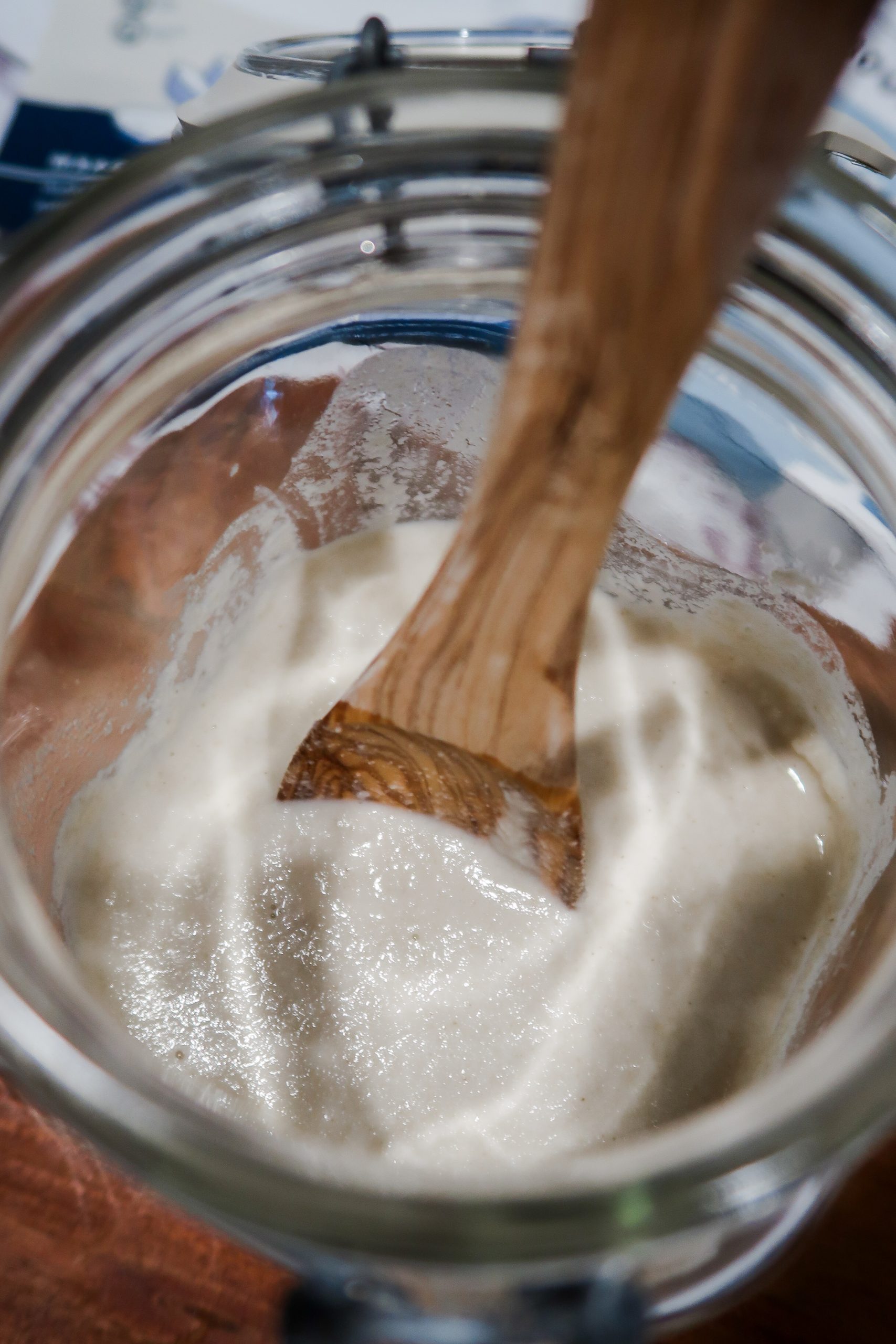 Stirring Cultures for Health Gluten Free Sourdough Starter Recipe. It's a little bit too runny.